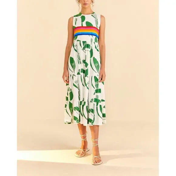 Farm Rio Anthropologie Rainbow Toucans Organic Cotton Maxi Dress Toucans S/M